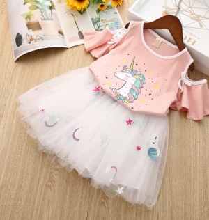 2020 latest pink design hot sale unicorn skirt fall wholesale girls boutique african kids clothing sets