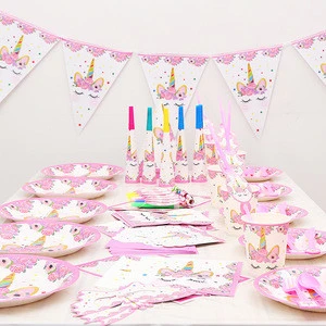 2020 Unicorn Party Decoration Disposable Plates Tableware Birthday Theme Supplies Favor Set