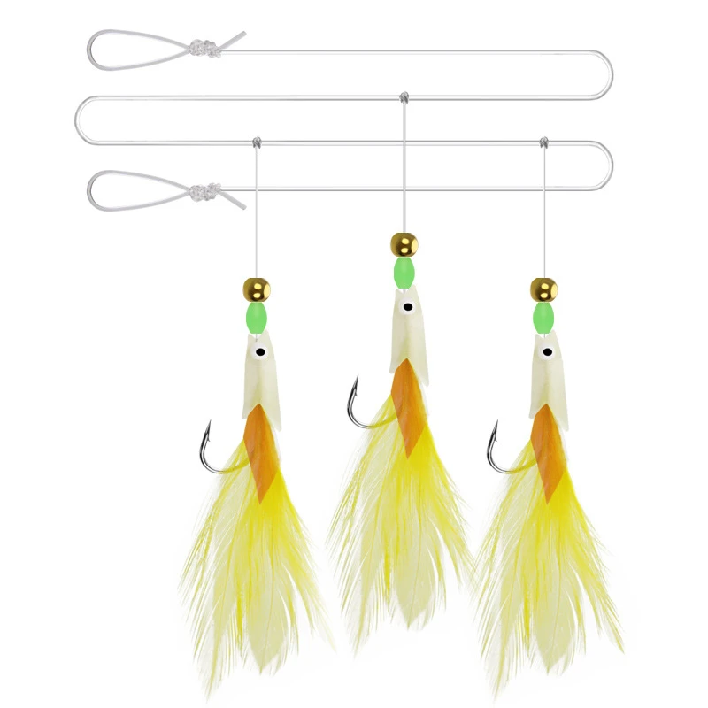 2021 Manufacturer Wholesale Luminous trolling lure Sabiki baitholder fishing hook with feather fish hooks bulk