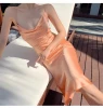 2021 spring and summer new peach slimming v-neck strapless casual dresses women sexy
