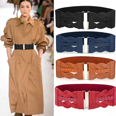 2022 New Trend Elastic Woven Waist Seal Women Elastic Vintage Belt Stretchy Wide Waist Cinch Belt