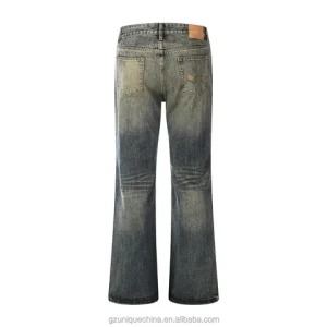 2024 Mens High Street Fashion Light Washed Denim Trousers Blue Retro Cowboy  With Zipper Fly Flare Autumn Jeans