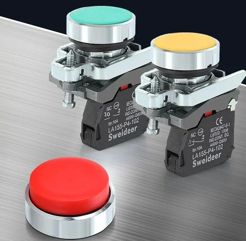 22mm illuminated high round head momentary self-reset push button switch flat head with on off arrow symbol switches 1NO 1NC