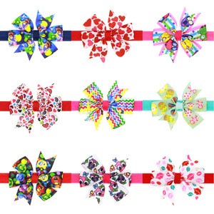 28 colors Cartoon Hair Bows Grosgrain Ribbon Bows Headband  Printed Rainbows For Girls Children Party Birthday