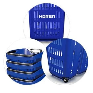 28L shopping plastic hand rolling basket with 4 wheels