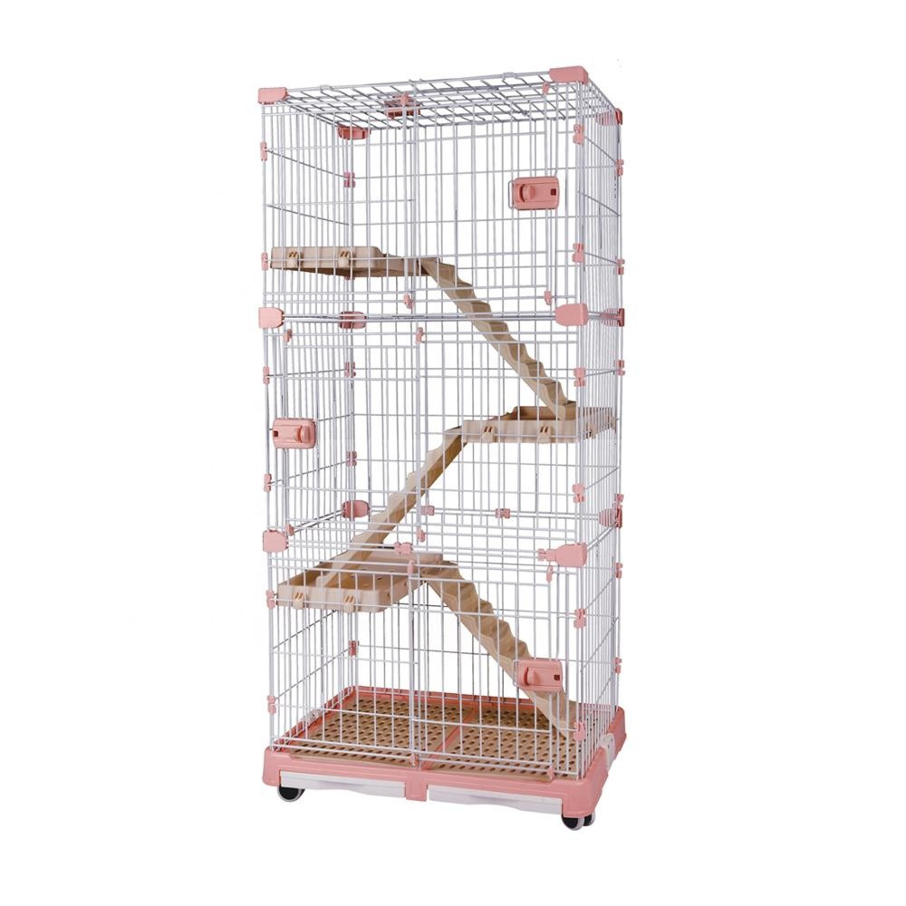 3 layer cheap comfortable iron foldable PE painting wire pet animal crate cat cages 26.77x18.90x55.12 Inches  wire cage