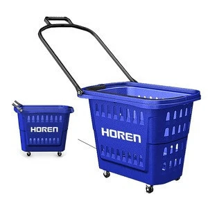 42L shopping plastic hand rolling basket with 4 wheels