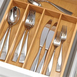 5 Compartments wood divider tray for silverware utensil cutlery drawer