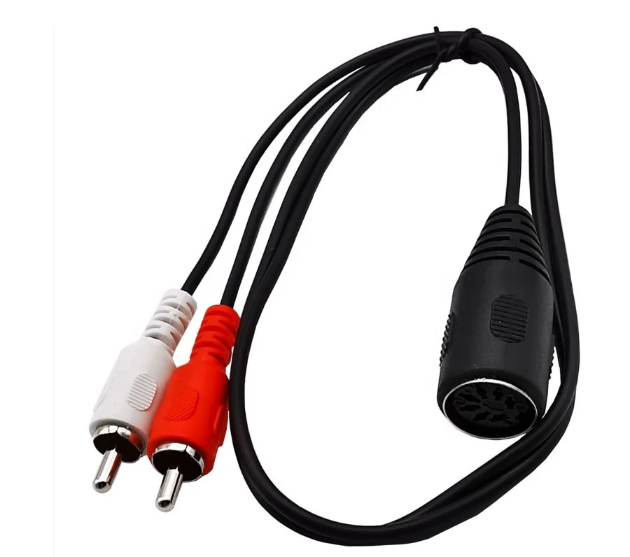 7Pin DIN Female MIDI Cable to 2 Dual RCA Male Plug Audio Cable
