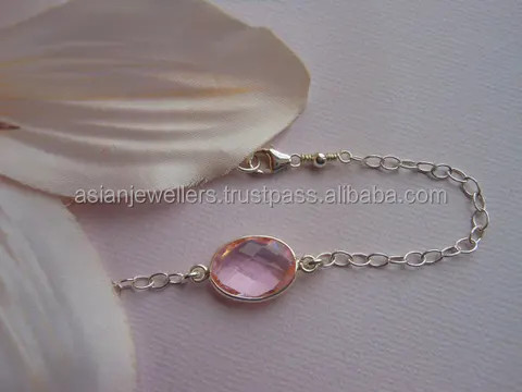 925 Sterling Silver Pink Quartz Bracelet Gemstone  Silver Jewelry