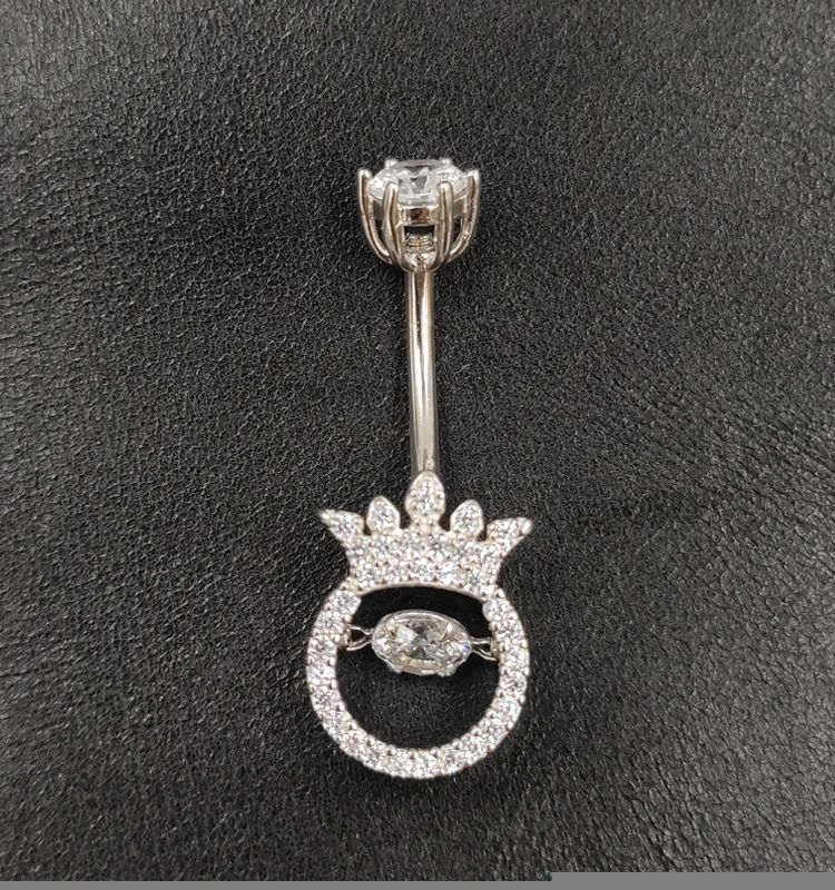 925 Sterling Silver Sexy Crown Navel Belly Button Rings Women body piercing jewelry