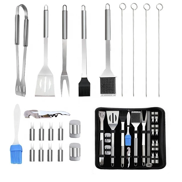 Aliker outdoor portable BBQ Grill  tools set 21PCS stainless bbq accessories with Corkscrew  BBQ Sticks