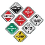 Aluminum Flip File Hazmat Placard, 8-Legend Worded Set - 13.75" x 13.75" Galvanized Steel Back Plate with 2 Clipped Corners