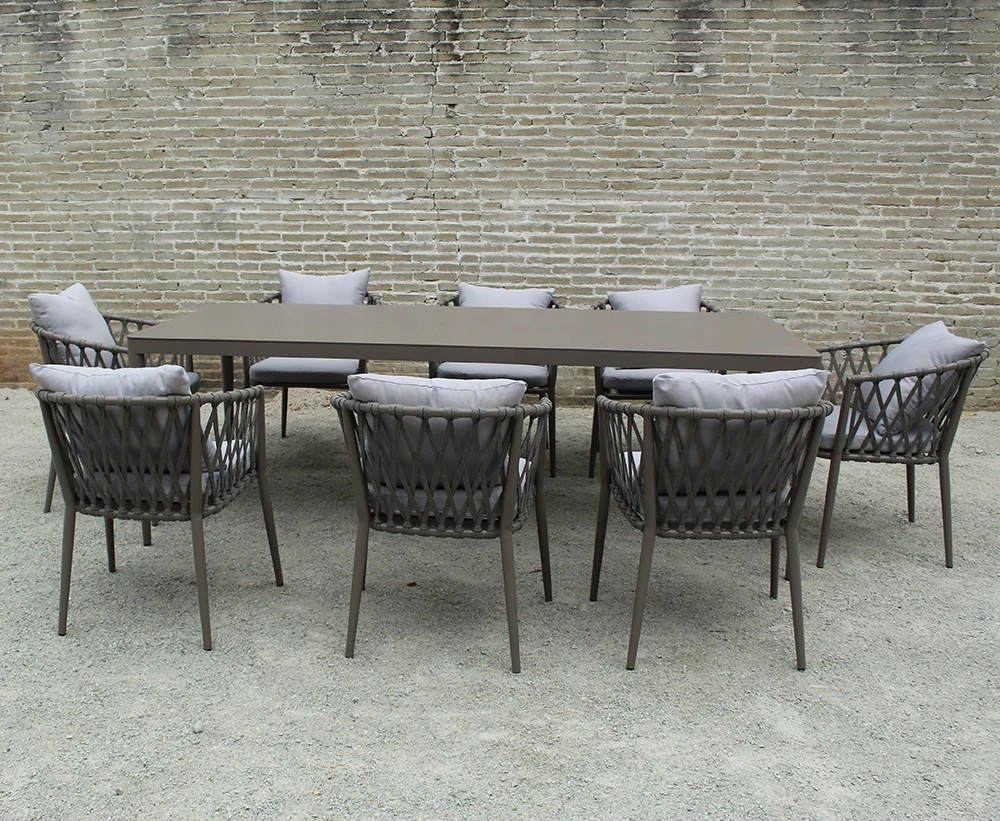 Aluminum Table Top Texture Rope Chair 6 Personal Outdoor Garden Dining Furniture Set