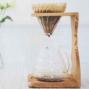 Amazon Hot Selling Coffee Accessories Solid Pine Wood Coffee Hand Drip Station Dripper Stand