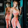 Amazon new women&#39;s open back slim seamless Fitness set logo sports bra and leggings yoga set pro