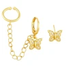 Asymmetrical butterfly stud earrings Female personality earclip earrings One-piece unique tassel earrings