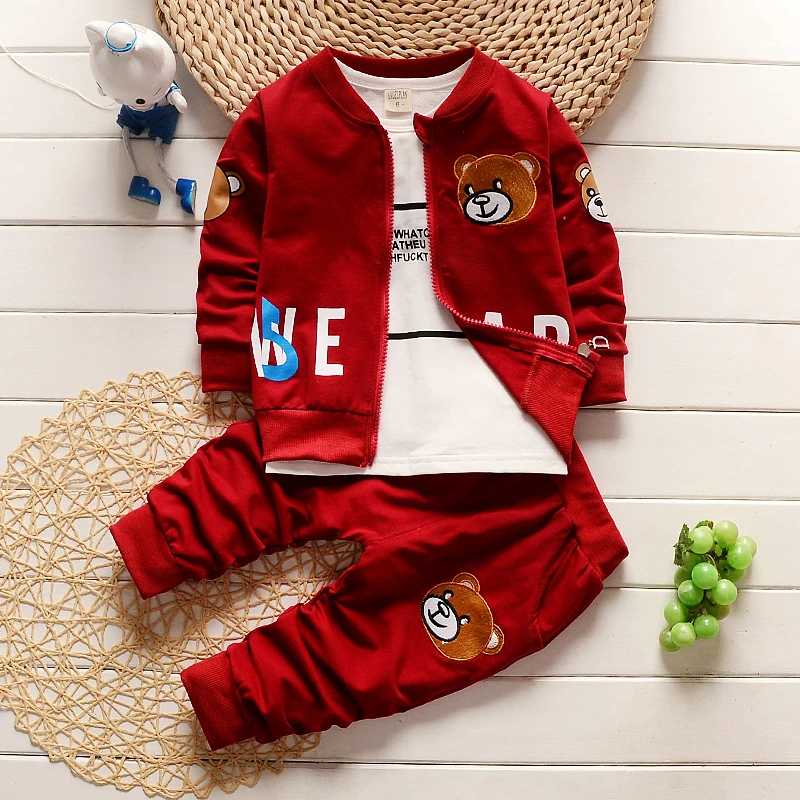 baby  clothing sets newborn boy coat + shirt +pants 3pcs set cartoon bear suit infant boys clothes set