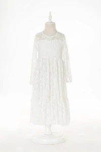 baby gril wedding white lace rustic flower dress kids girls party dress long sleeves big butterfly high quality girls dress