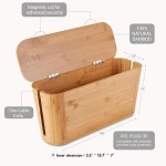 Bamboo Wood Cable Management Box Cord Organizer Box