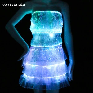 Beautiful lights led dance costumes luminous fiber optic night club wear