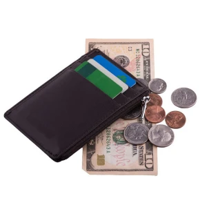 Best Price Upper Leather Zipper Pocket Slim Wallet Credit Card Holder