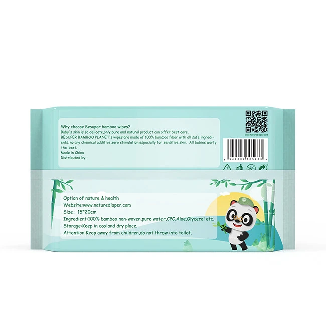 BESUPER 100% Bamboo Natural Fabric Biodegradable baby wet wipes/ organic baby wipes/ Single Packing Face Tissues