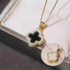 Black-and-white double-sided clover titanium steel necklaces female minority collarbone chain pendant necklace wedding gift