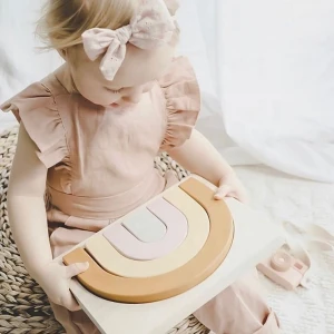 Brown Color INS Nordic Childrens Creative 3D Wood Decoration Wood Block Puzzle Educational toys Baby Puzzle intelligence Toys