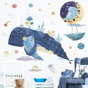Cartoon animal whale ocean detachable wall sticker childrens room bedroom background kindergarten classroom self adhesive Decal