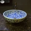 Ceramic blue and white wash basin for bathroom
