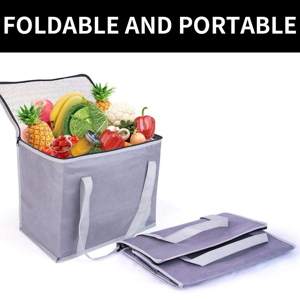 Cheap Custom Logo Print Portable Non Woven Large Picnic Aluminium Foil Thermal Ice Insulated Lunch Grocery Cooler Bag
