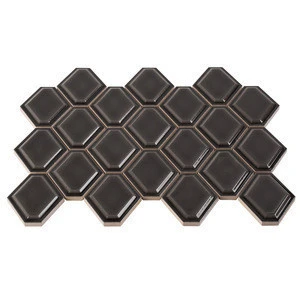 Cheap Hexagon Glazed, Brown Ceramic Mosaic Tiles for Decoration