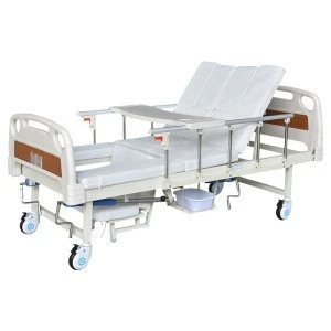 Cheap manual 2 crank multi function hospital bed for patients with potty hole