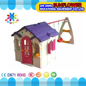 Children plastic playhouse and slide love chocolate swing combination durable happy indoor playhouse for kids