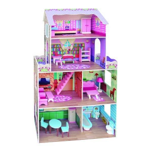 Children play Pretend Triple Floors Middle Wooden Doll House kids educational toy doll house