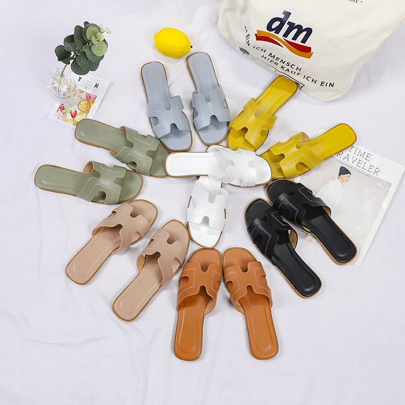 China factory wholesale boutique cheap price summer PU fashion slippers flat lady girl slipper  beach shoes slides women