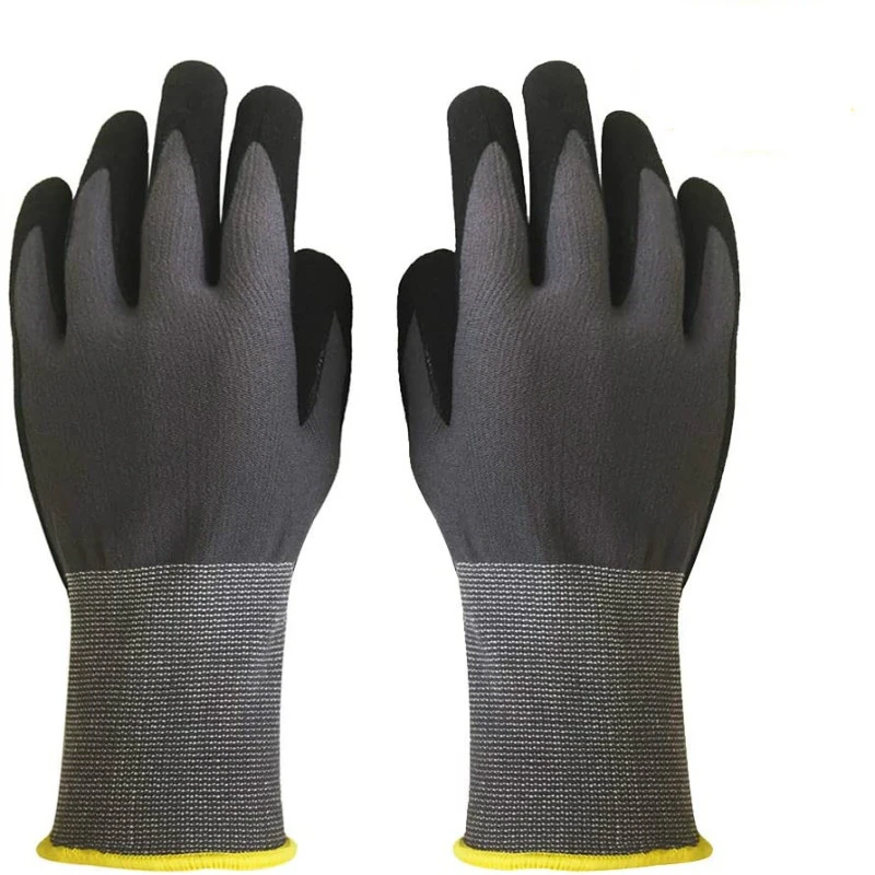 China Manufacturer Micro Foam Grip Palm Luvas Industrial Hand Protection Working Guantes Black Nitrile Coated Work Gloves