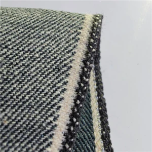 China Manufacturer Sulfur Grey Tinted With Green Cotton Selvedge Denim
