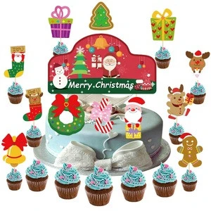 Christmas Cupcake  Snowman  Christmas Theme Party Cake topper  Decoration Party Supplies