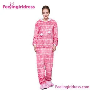 Christmas Hooded Zip-up Jumpsuit Onesie Cotton Sleepwear Women Pajamas
