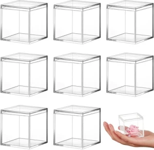 Clear Plexiglass Sugar Cube 55x55x55mm Food Containers Food Grade Plastic Candy Bins Acrylic Candy Box with Lid
