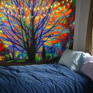 Colorful Tree Tapestry Wall Hanging Psychedelic Forest with Birds Wall Tapestry Bohemian Mandala Hippie Tapestry for Bedroom