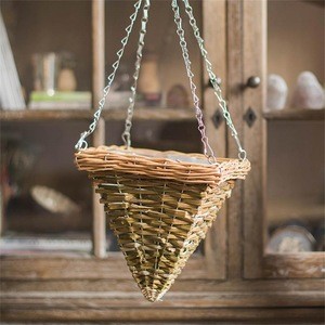 Cone shape hanging basket hand woven cheap wicker hanging basket for sale