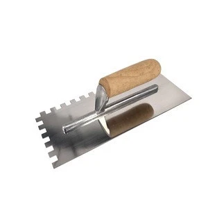 Construction Tools Plastering Trowel Carbon Steel Wood Wooden Handle Blade Material with 8mm teeth