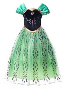 Costume Princess Anna Frozen Dress Girls Party Dresses with Crown