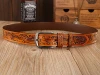 Cowhide Genuine Leather Belts Mens Western Floral Embossed Leather Waist Belts Vintage Leather Straps