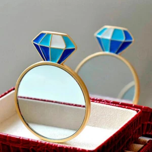 Creative Diamond Ring Shaped Enamel Makeup Mirror High Quality Compact Pocket Mirror