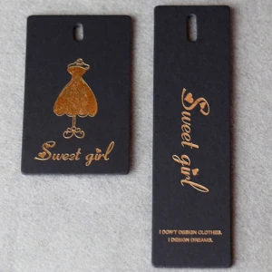 Custom logo black paperboard display card with foil stamping Retail clothes paper hang tag