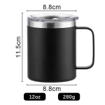 Custom Logo Leak Proof 12oz Tumbler Stainless Steel Travel Coffee Mug Powder Coated Cup With Lid and Hand Grip